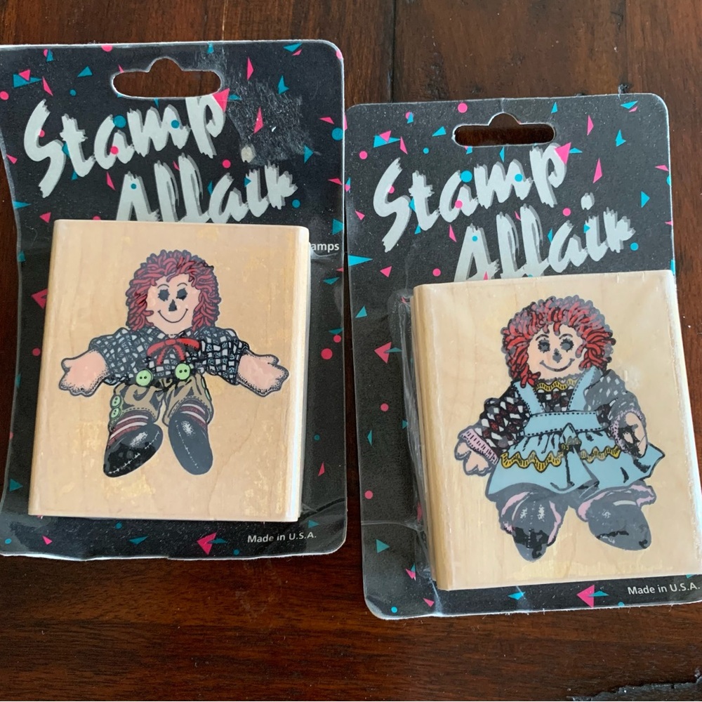 Vintage 90s Stamp Affair Franny and Freddy rag doll rubber stamps.